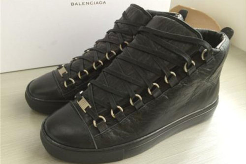 B Arena High Top Creased Leather Sneakers Black