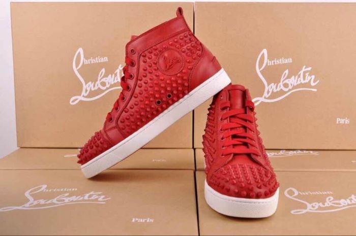 Super Max Perfect Christian Louboutin Louis Spikes Men's Flat Sneaker with Glossy Red Sole(with receipt)