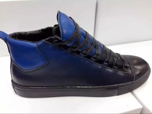 B Arena High Top Creased Leather Sneakers Blue gradual change