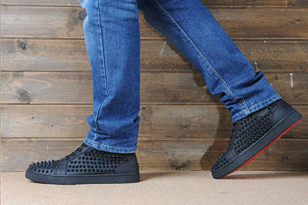 Super Max Perfect Christian Louboutin Red Bottom 3Spikes on Top Black Matte Leather Men Shoes(with receipt )