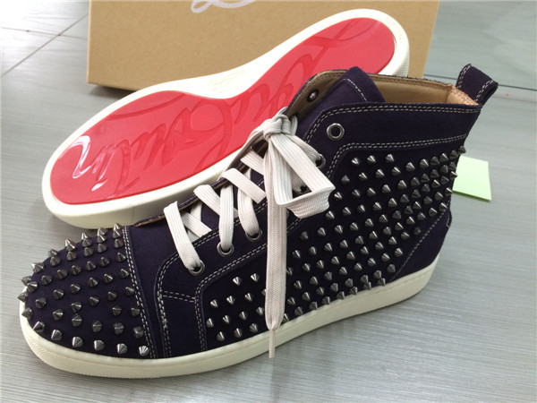 Super Max perfect Christian Louboutin Glossy Red Sole purple leather spike men's sneaker(with receipt)