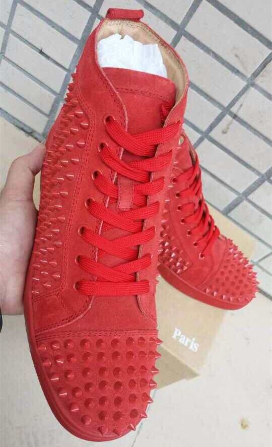 Super Max Perfect Christian Louboutin Louis Spikes Men's Flat Veau Velours Sneaker Red(with receipt)