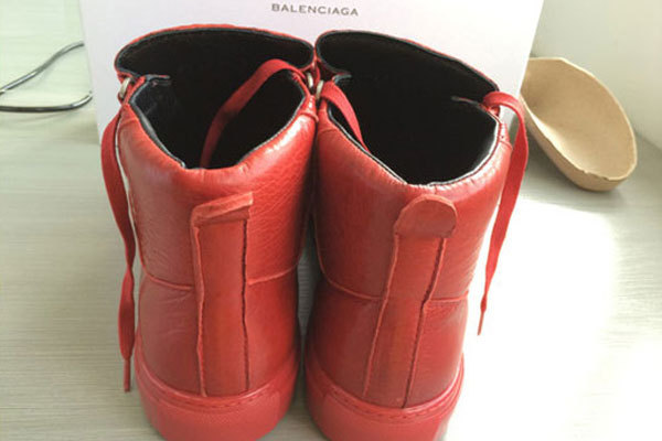 B Arena High Top Creased Leather Sneakers Red