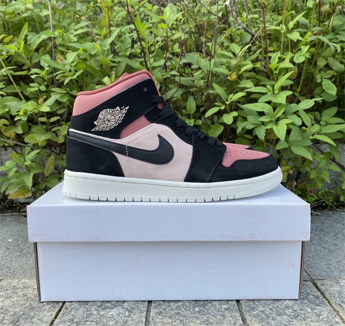 Authentic Air Jordan 1 Mid Particle Beige Black Women Shoes