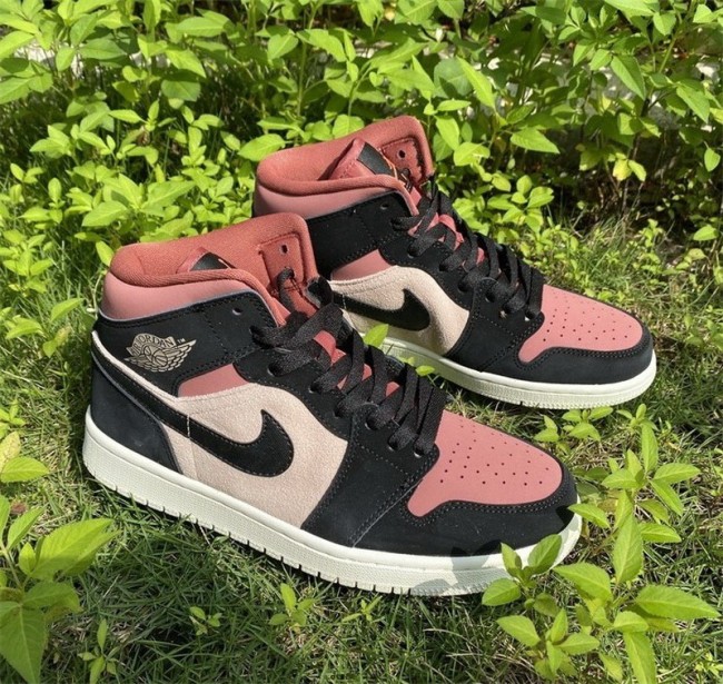 Authentic Air Jordan 1 Mid Particle Beige Black Women Shoes