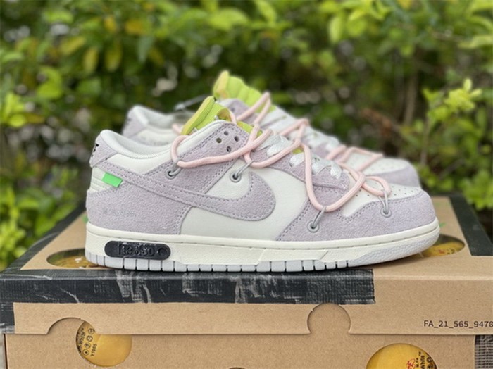 Authentic OFF-WHITE x Nike Dunk Low “The 50” Beige White Pink-001