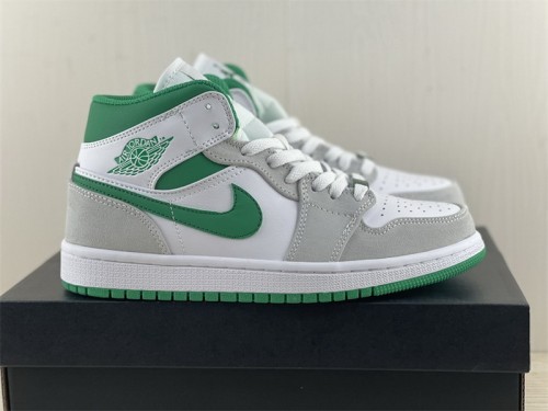 Authentic Air Jordan 1 Mid White Grey Green