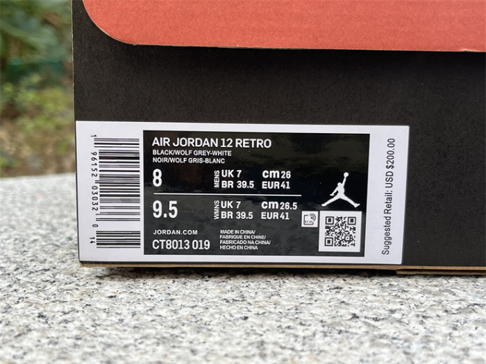 Authentic Air Jordan 12 Black Wolf Grey”