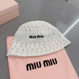 MiU MiU 2023新作 ラフィアハット 手編みフィッシャーマンハット