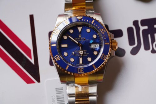 ロレックス40 mm間金青水鬼鋼帯男性機械式腕時計