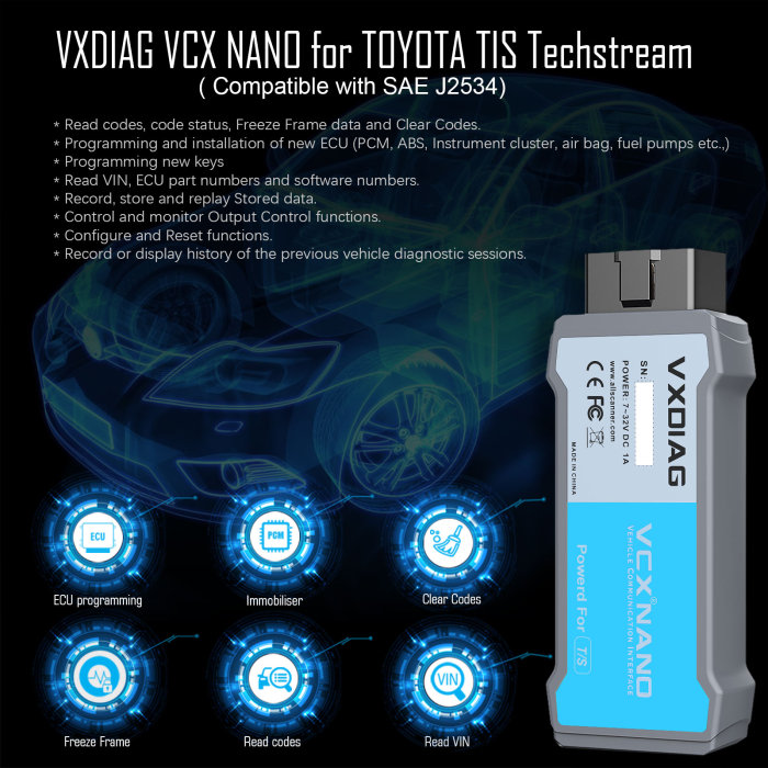 [8th Anni Sale] (Ship from US) VXDIAG VCX NANO for TOYOTA TIS Techstream V17.10.012 Compatible with SAE J2534 Free Shipping