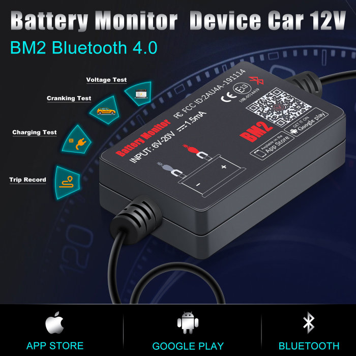 [US Ship] QUICKLYNKS Battery Monitor BM2​​ Bluetooth 4.0 Device Car 12V Battery Tester