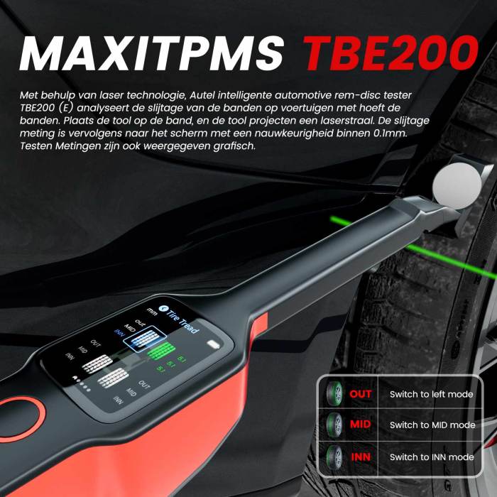 2022 Newest Autel MaxiTPMS TBE200 Tire Brake Examiner Laser Tire Tread Depth Brake Disc Wear 2-in-1 Tester Work with ITS600