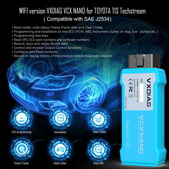 [8th Anni Sale] WIFI Version VXDIAG VCX NANO for TOYOTA TIS Techstream V17.10.012 Compatible with SAE J2534 Free Shipping