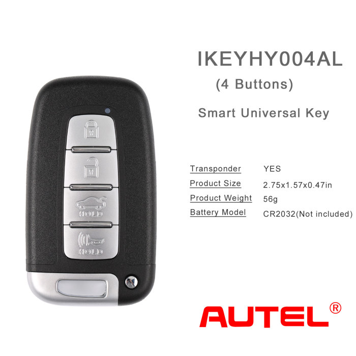 [In Stock] AUTEL IKEYHY004AL Hyundai 4 Buttons Universal Smart Key 5pcs/lot