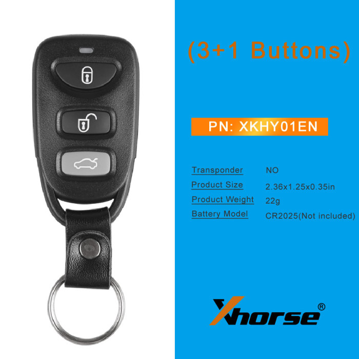 [US Ship] Xhorse XKHY01EN Wire Remote Key Hyundai 3+1 Buttons English Version 5pcs/lot