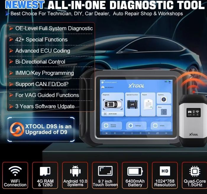 XTOOL D9S D9 Automotive Diagnostic Tool ECU Coding Topology Map Key Programming  Bi-Directional Tool
