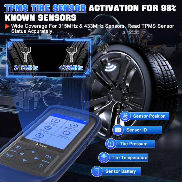 XTOOL TP150 WIFI Tire Pressure Monitor With 315&433 MHZ Sensor TS100