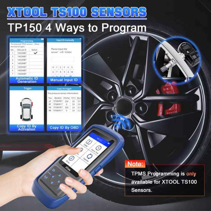 XTOOL TP150 WIFI Tire Pressure Monitor With 315&433 MHZ Sensor TS100
