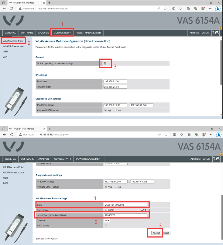 vas6154 WiFi direct connection