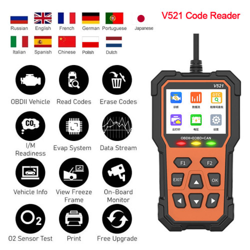 V521 OBD2 Scanner EOBD Code Reader Auto Engine System Diagnostic Lifetime Free