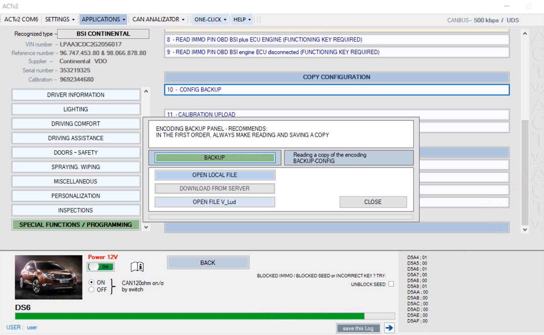 ALicar ACT V2 coding and backup codes