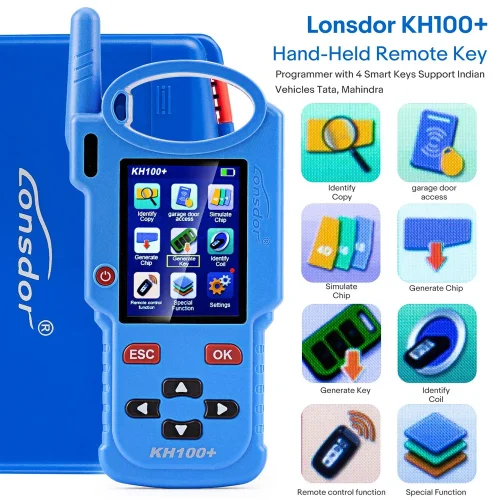 Lonsdor KH100+ Hand Held Key Programmer with 4PCS Remote Keys Support for TATA / Mahindra