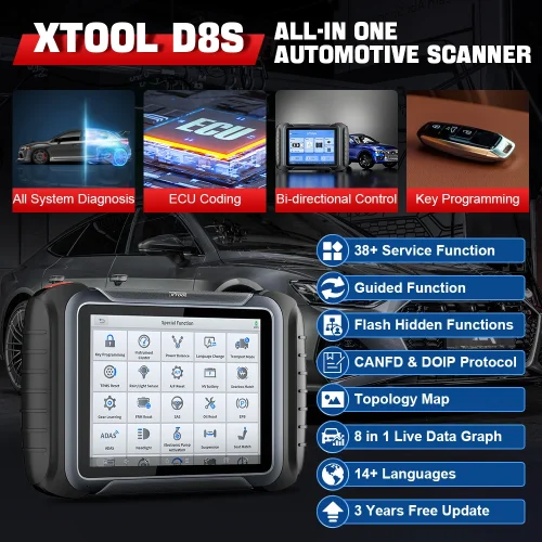 XTOOL D8S Online ECU Coding Car Diagnostic Scanner VAG Guided Topology Map ADAS Car Tools