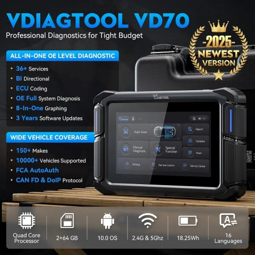 VDIAGTOOL VD70 Bidirectional Diagnostic Tool CAN FD & DoIP ECU Coding OE Full System Scan Tools
