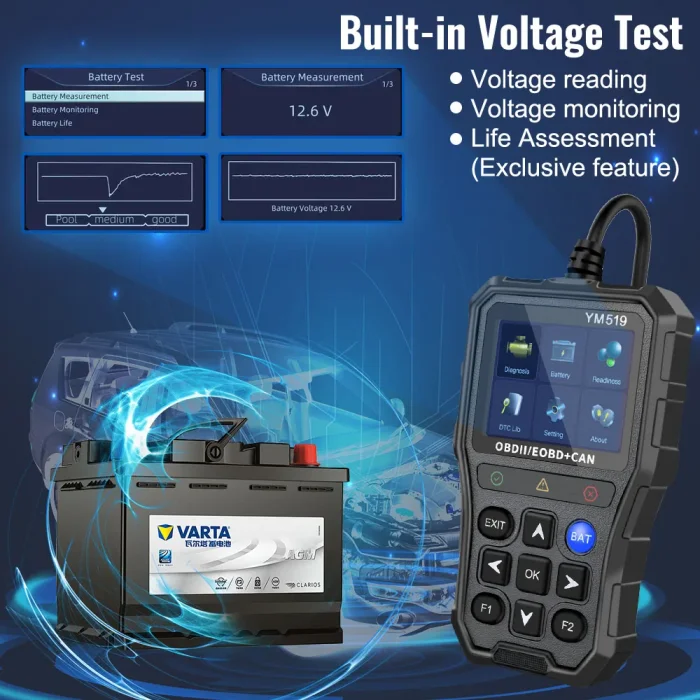 YM519 Battery Tester Code Reader Fault Code Scanner OBD2 Code Reader Multi-language Support