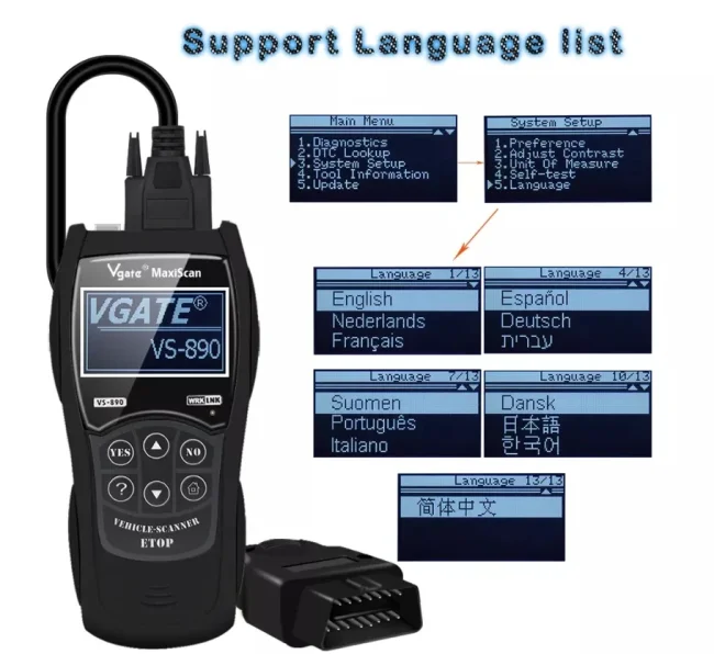 Newest Maxiscan Vgate VS890S OBD2 Diagnostic Scanner VS 890 CAN-BUS Car Code Reader