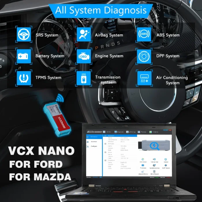 VXDIAG VCX NANO NX500 for Ford for Mazda Car OBD2 Scanner Active Test ECU Coding J2534 Smart Key Programming