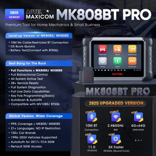 Autel MaxiCOM MK808BT PRO OBD2 Scanner Automotivo Car Bidirectional Diagnosis