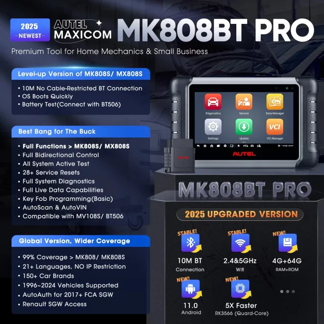 Autel MaxiCOM MK808BT PRO OBD2 Scanner Automotivo Car Bidirectional Diagnosis