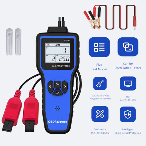OBDResource IT200 Handheld Car Dual Injector Tester 5 Modes 5V 12V DC 8V-18V