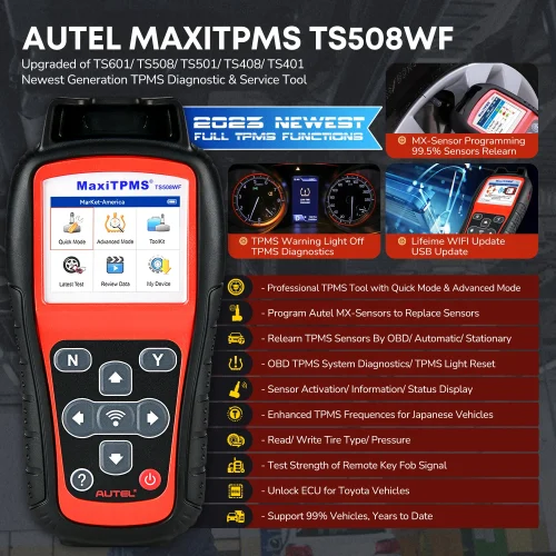 Autel MaxiTPMS TS508WF TPMS Programming Tool  Activate All Sensors Scan Read Clear DTCs Reset