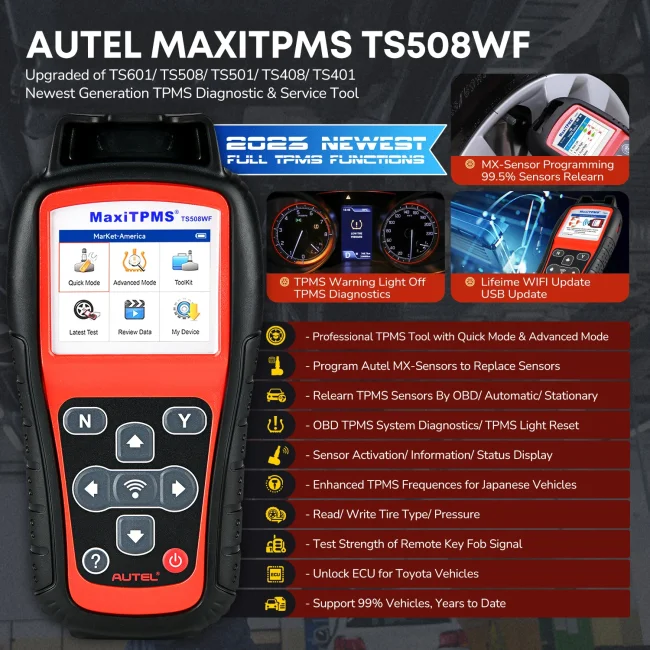 Autel MaxiTPMS TS508WF TPMS Programming Tool  Activate All Sensors Scan Read Clear DTCs Reset