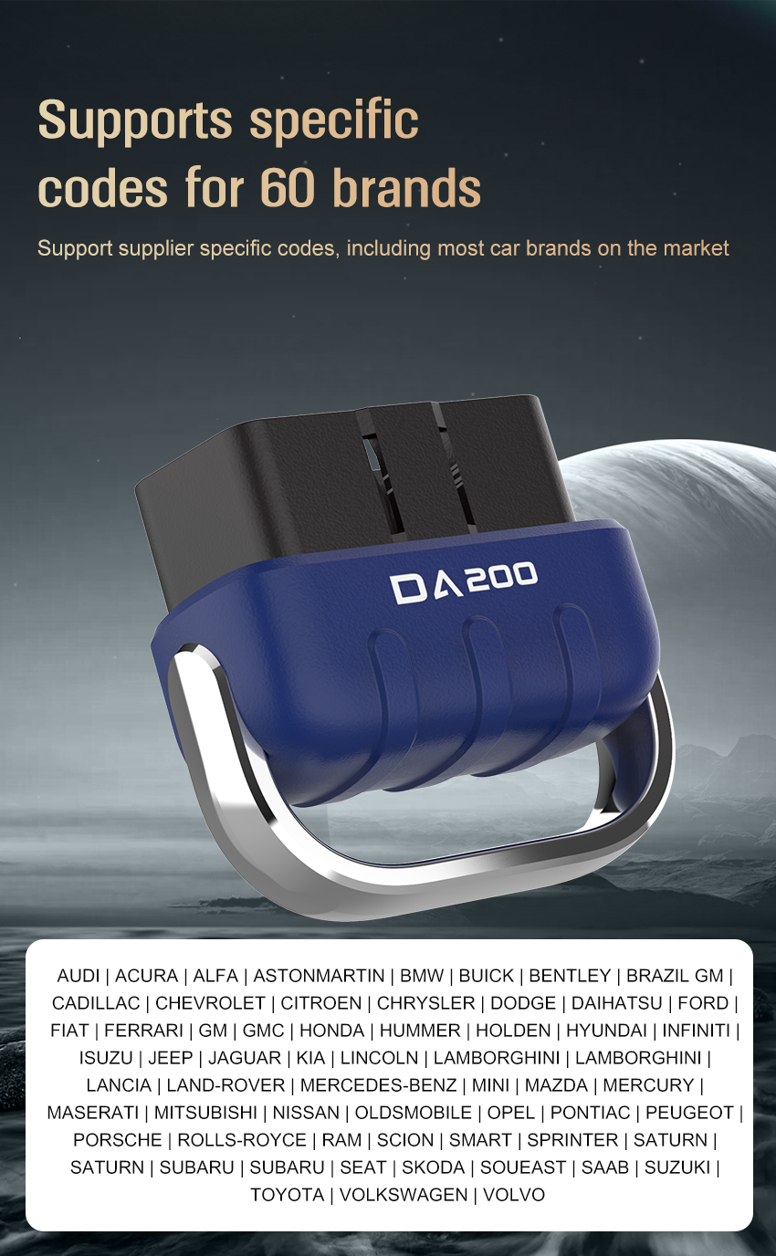 DA200 scanner supports specific codes for 60 car brands