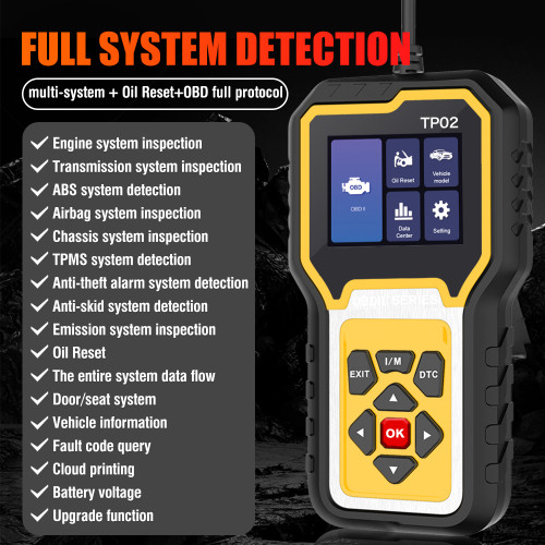 TP02 Diagnostic Scanner Code Reader Full System Vehicle Protocol Support Oil Reset Tool