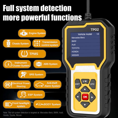 TP02 Diagnostic Scanner Code Reader Full System Vehicle Protocol Support Oil Reset Tool
