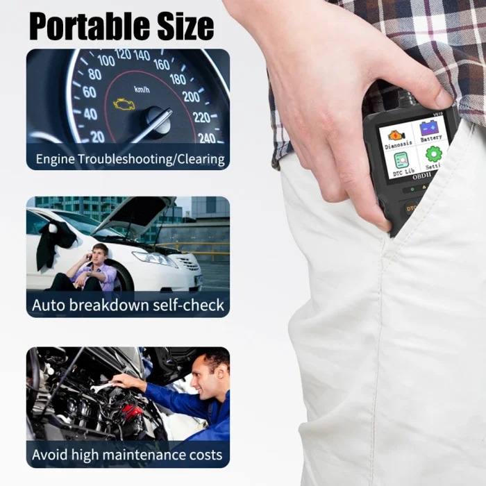 V619 OBD2 Scanner Check Engine System Code Reader Battery Tester Clear/Erase Codes Multi-language