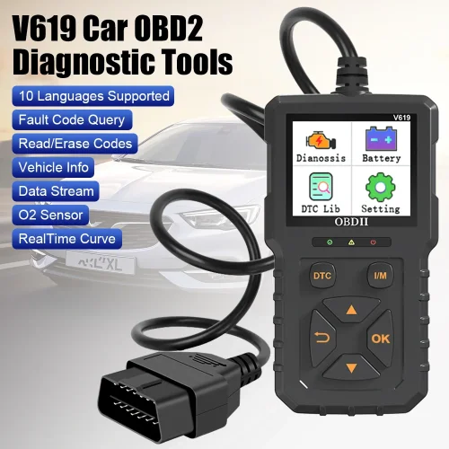 V619 OBD2 Scanner Check Engine System Code Reader Battery Tester Clear/Erase Codes Multi-language