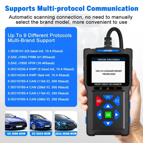 JFIND JF700 Pro OBD2 Scanner Check Engine Code Reader With Battery Performance Testing For VW