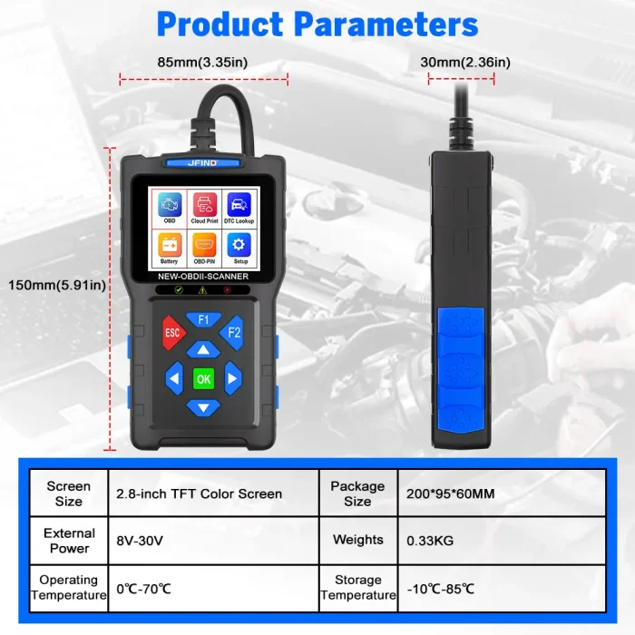 JFIND JF700 Pro OBD2 Scanner Check Engine Code Reader With Battery Performance Testing For VW