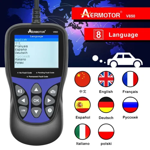 Aermotor V850 Car Diagnostic Scanner OBD2 Engine Check Automotive Code Reader  Battery System Detect
