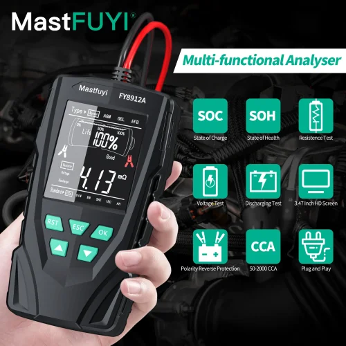 MASTFUYI FY8912A Car Battery System Tester 12V 24V Car Motorcycle Truck System Analyzer 50-2000CCA Charging Cranking Test Tool