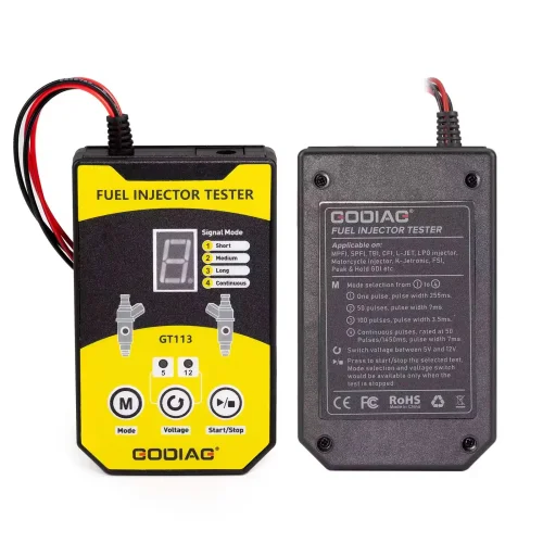 GODIAG GT113 Fuel Injector Tester & Fuel Injector Cleaner Kit with 6 Sizes of Adapters 8 Pulse Modes for Cars, Motorcycle