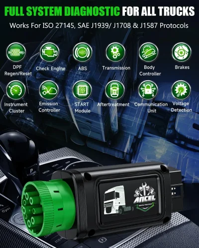 ANCEL HD120 Bluetooth Heavy-Duty Truck Scanner with DPF Regeneration Full System HDOBD Diagnostics