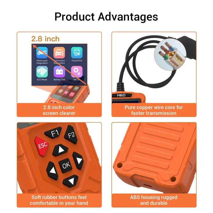 NEW Topdiag M60 OBD2 Scanner for Motorcycle and Vehicle Fault Code Read Free ECU Reset DTC Lookup