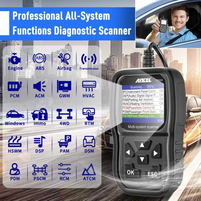 ANCEL FD500 All System OBD2 Scanner For Ford D-P-F ABS EPB Battery Oil Reset Code Reader